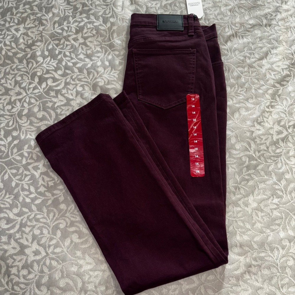 Express Womens Size 14 Burgundy Bootcut Denim Jeans Mid Rise  (F4) - Picture 9 of 11